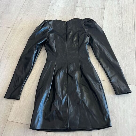 Ronny Kobo Puffed Sleeve Bodycon Vegan Leather Midriff Cutout Minidress size xs - Picture 3 of 8